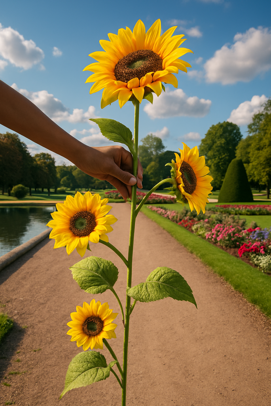 Triple Bloom Artificial Sunflower Stem
