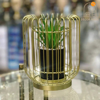 Cactus with Planter inside Acute Metallic Structure (2 Pcs set)