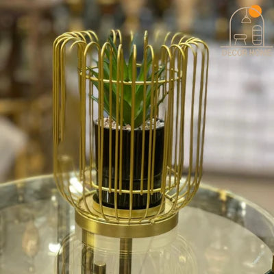 Cactus with Planter inside Acute Metallic Structure (2 Pcs set)