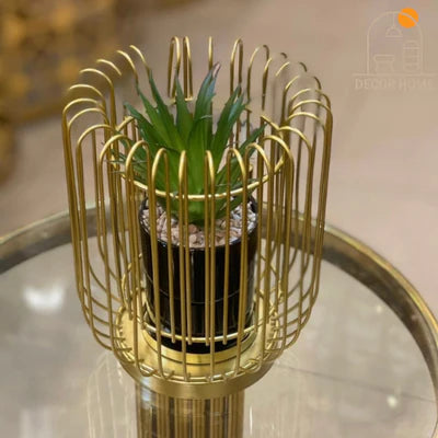 Cactus with Planter inside Acute Metallic Structure (2 Pcs set)