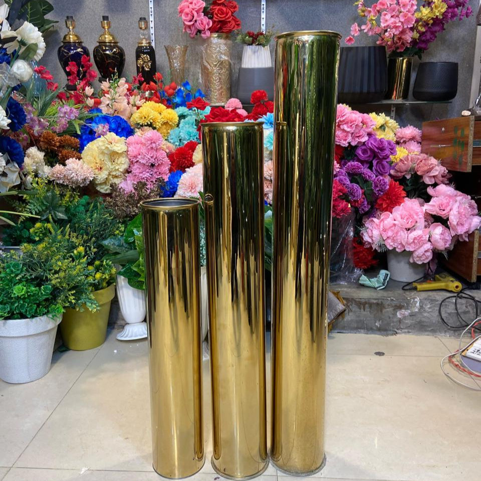 Single Golden Metal Floor Vase