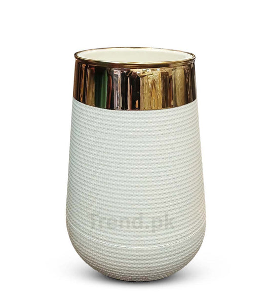 White Plastic Plant Pot with Golden Neck