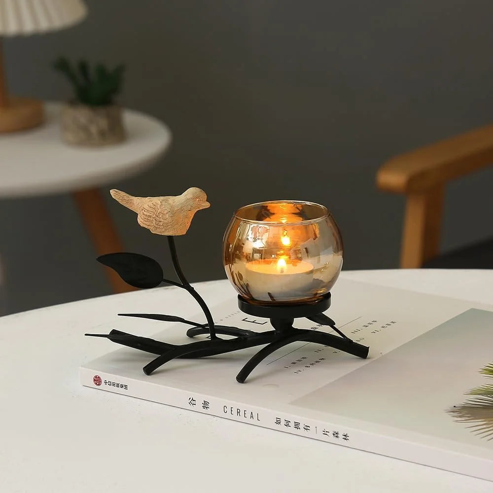 Black Bird Candle Holder with glass