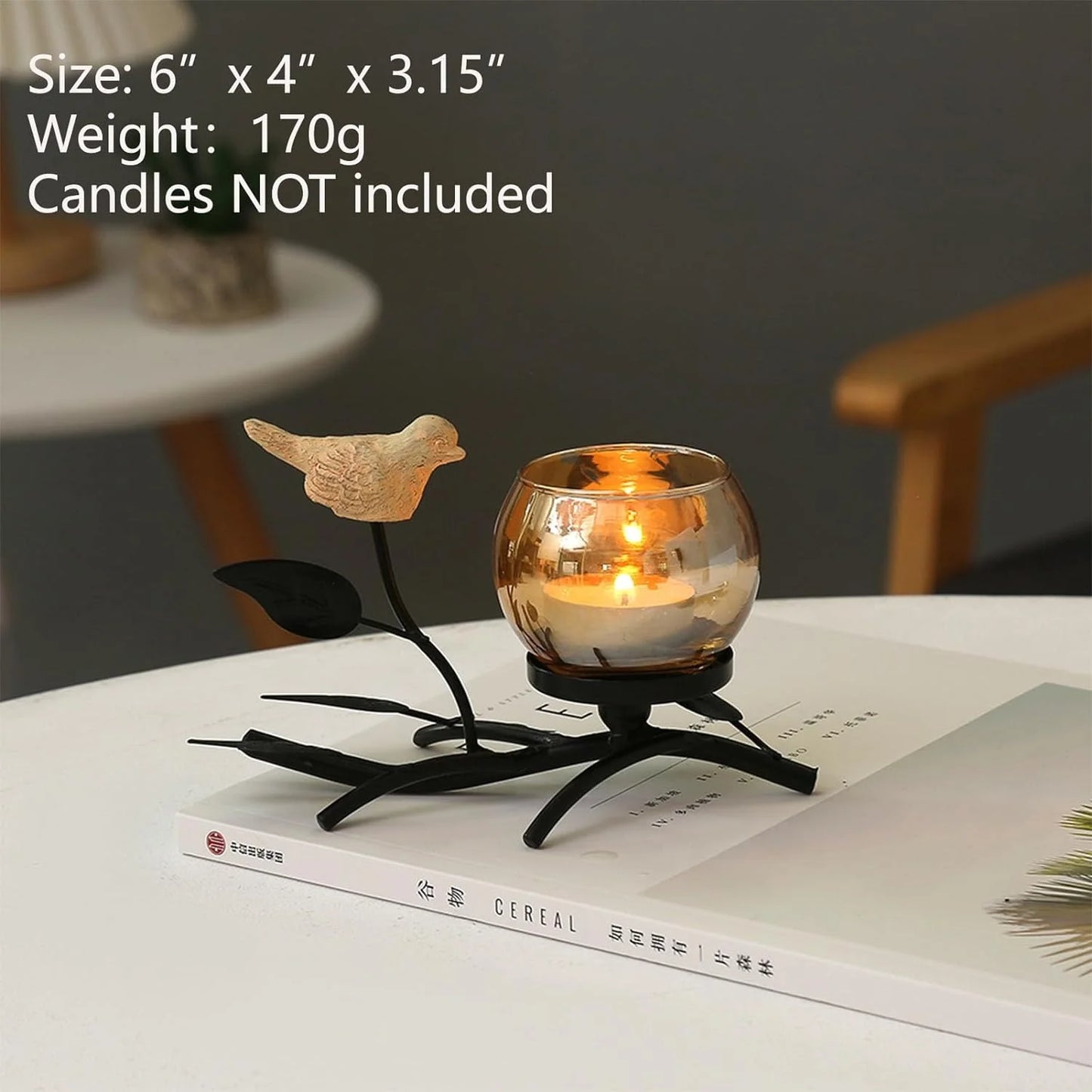 Black Bird Candle Holder with glass