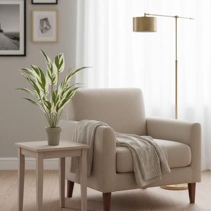 Artificial Green Leaf Plant in Beige Pot