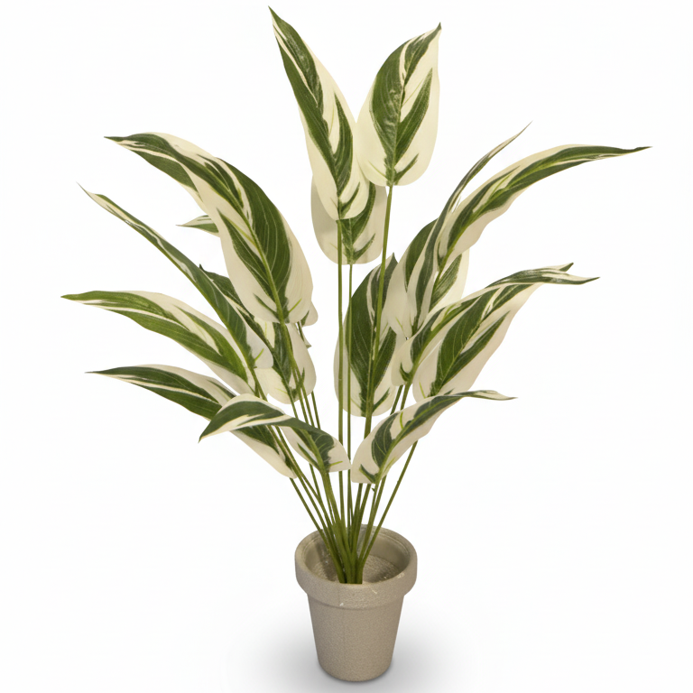 Artificial Green Leaf Plant in Beige Pot