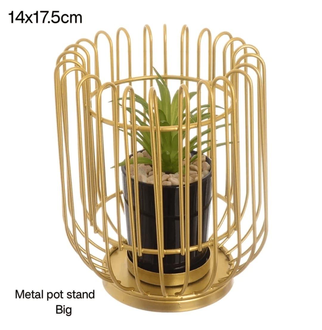 Metal Golden Port Stand with Cactus