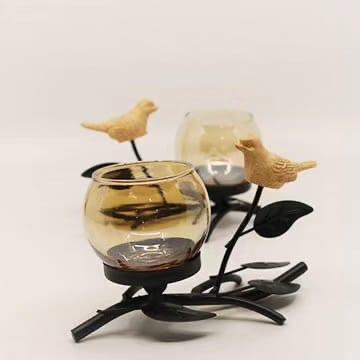 Black Bird Candle Holder with glass