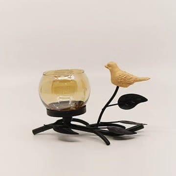 Black Bird Candle Holder with glass