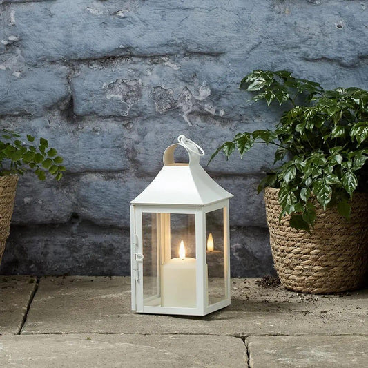 Lights4fun White Metal Lantern with TruGlow