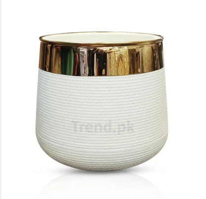 White Plastic Plant Pot with Golden Neck