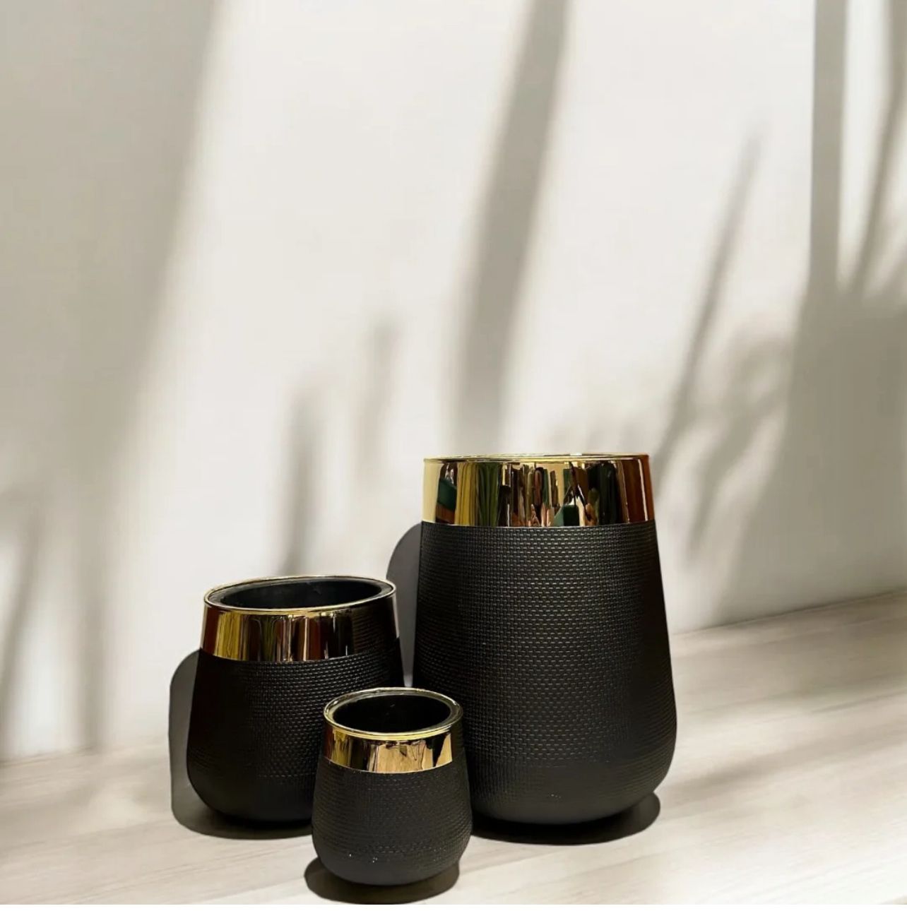 Black Plastic Flower Pot with Elegant Golden Border